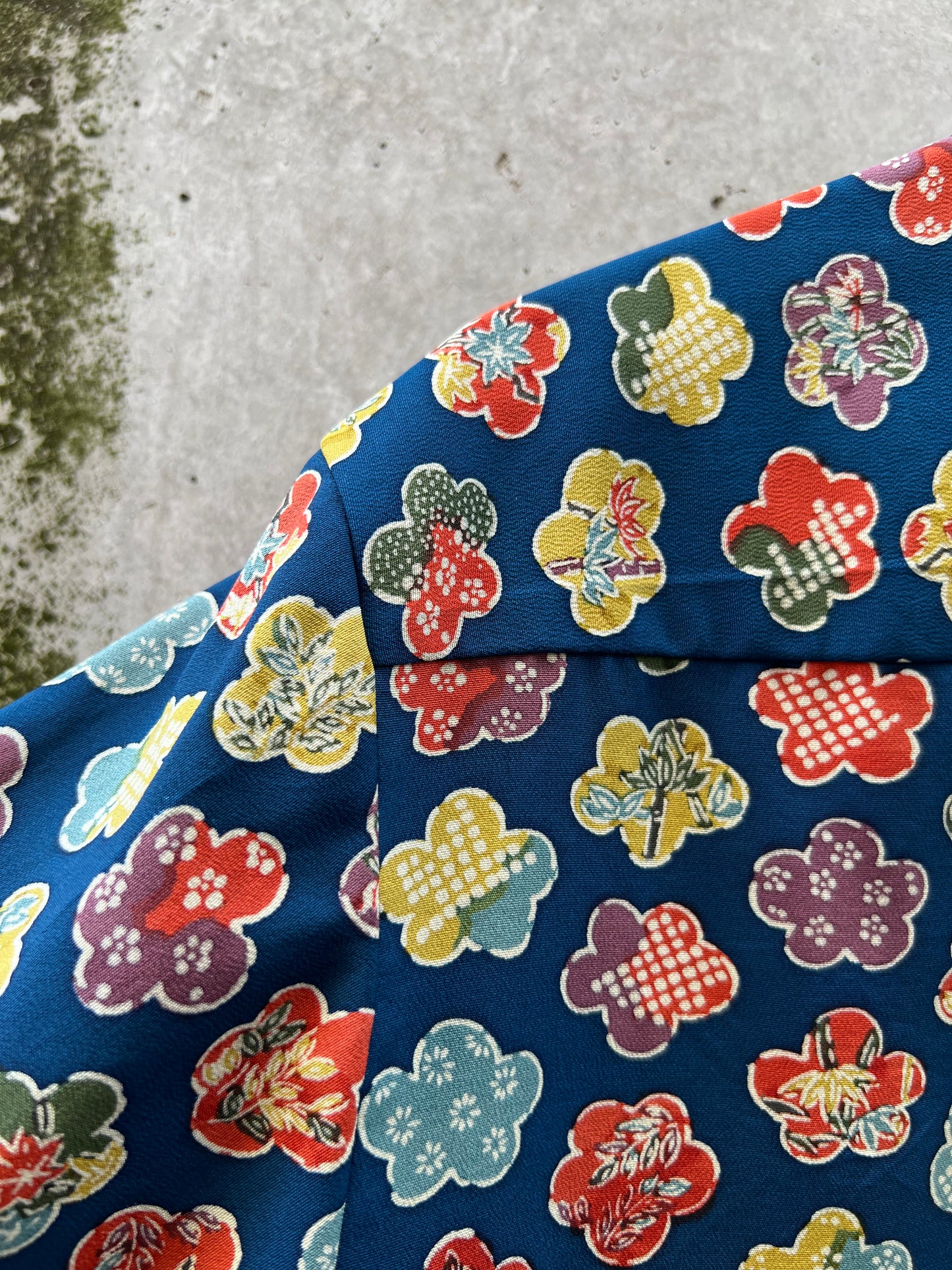 Vintage Kimono - Plum tree pattern blue shirt