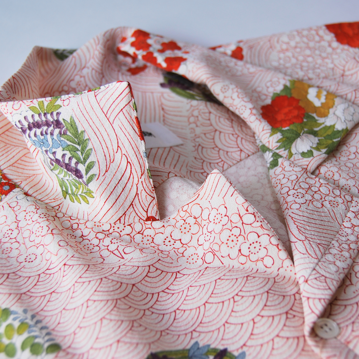 Vintage Kimono Shirt- White/Red