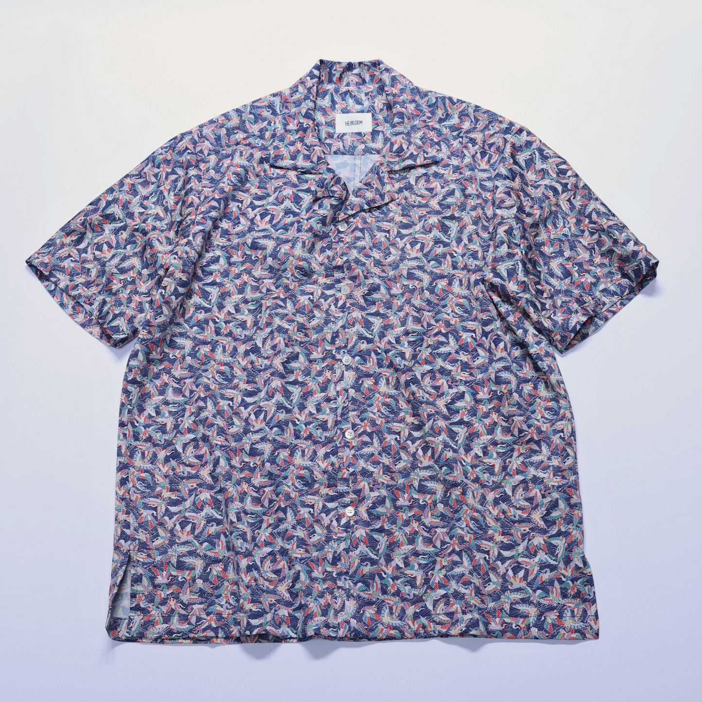 Vintage Kimono - Crane pattern blue shirt