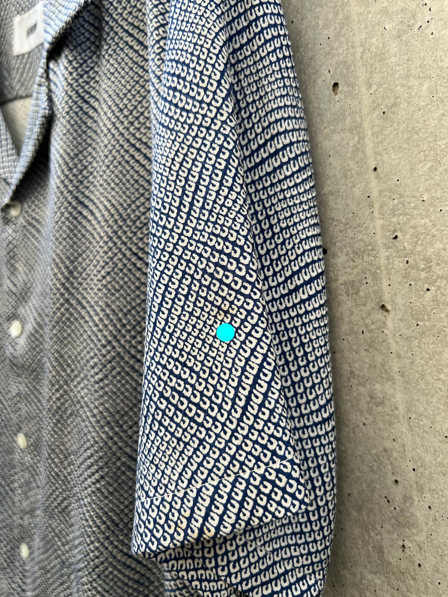 Vintage Kimono - White dot pattern blue shirt