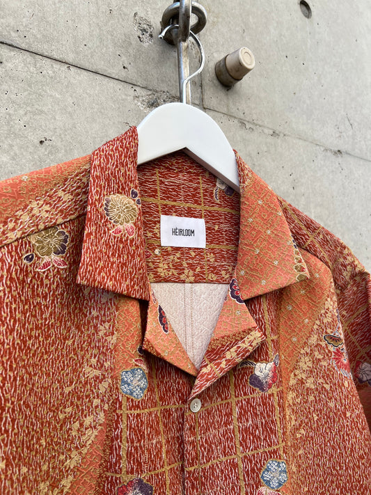 Vintage Kimono - Floral & Geometric shirt - Orange