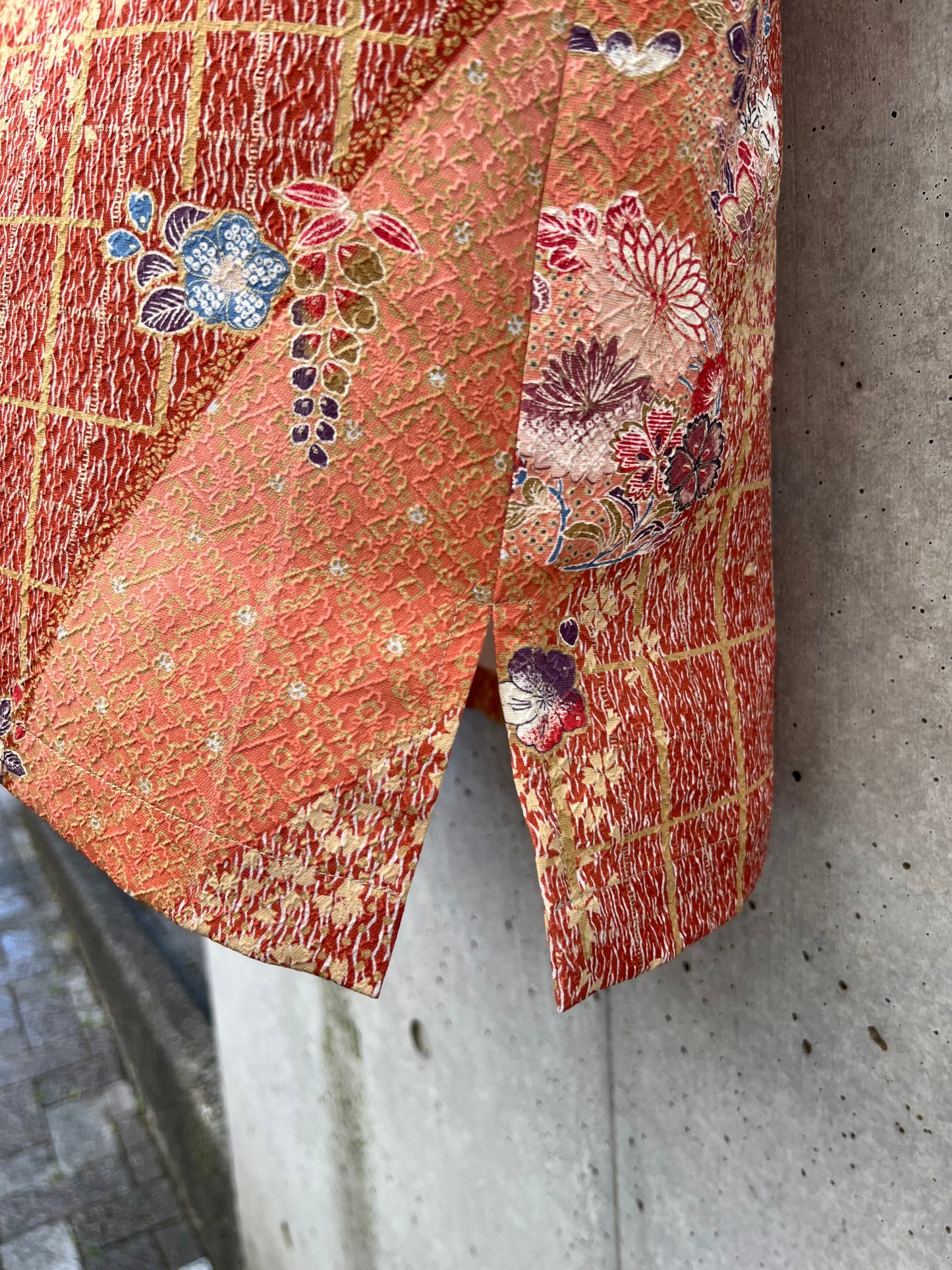 Vintage Kimono - Floral & Geometric shirt - Orange