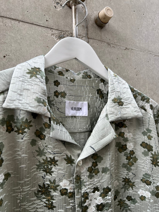 Vintage Kimono - Plum blossom & Maple Pattern - Light green