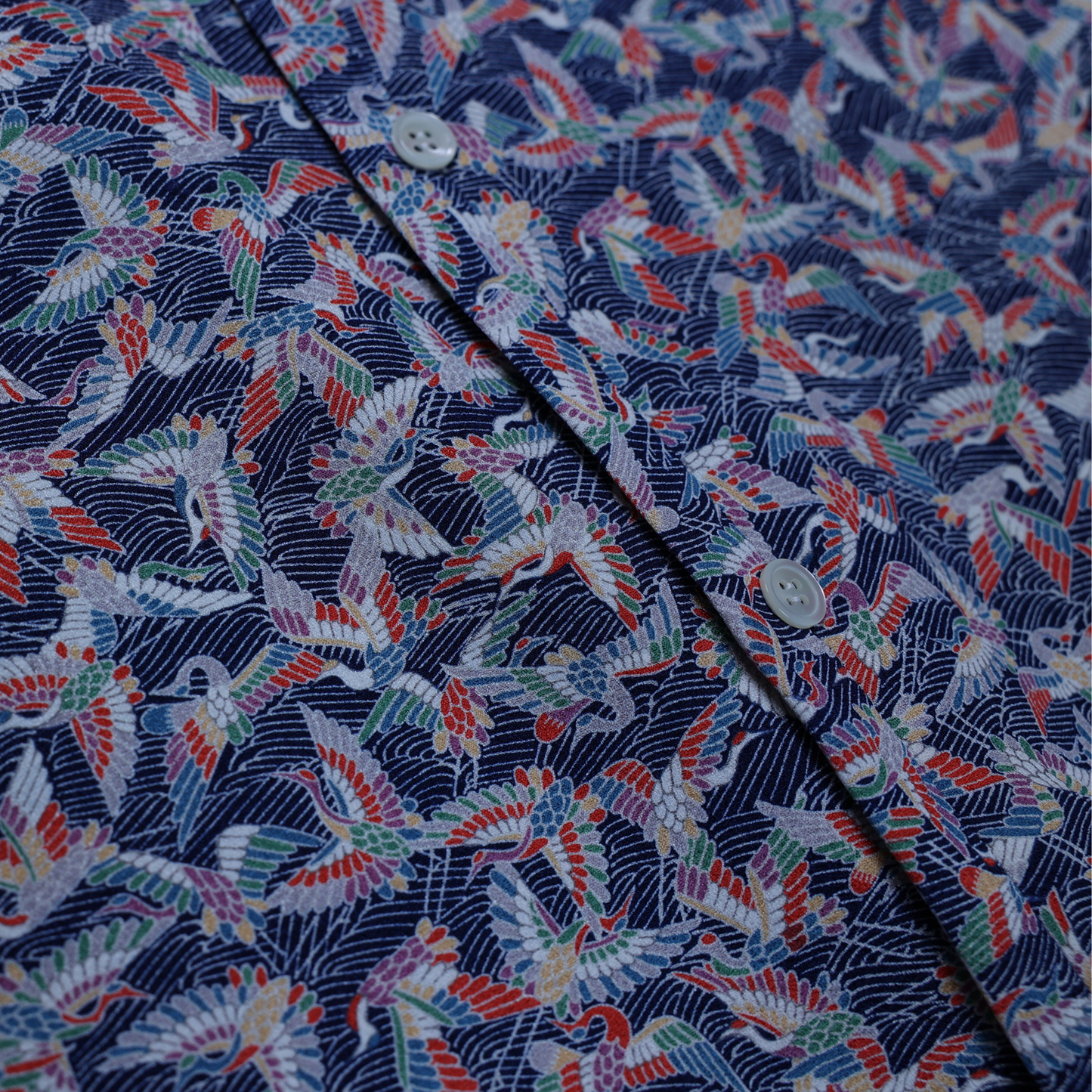 Vintage Kimono - Crane pattern blue shirt