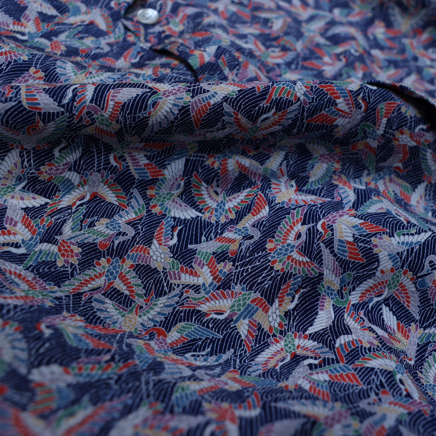 Vintage Kimono - Crane pattern blue shirt