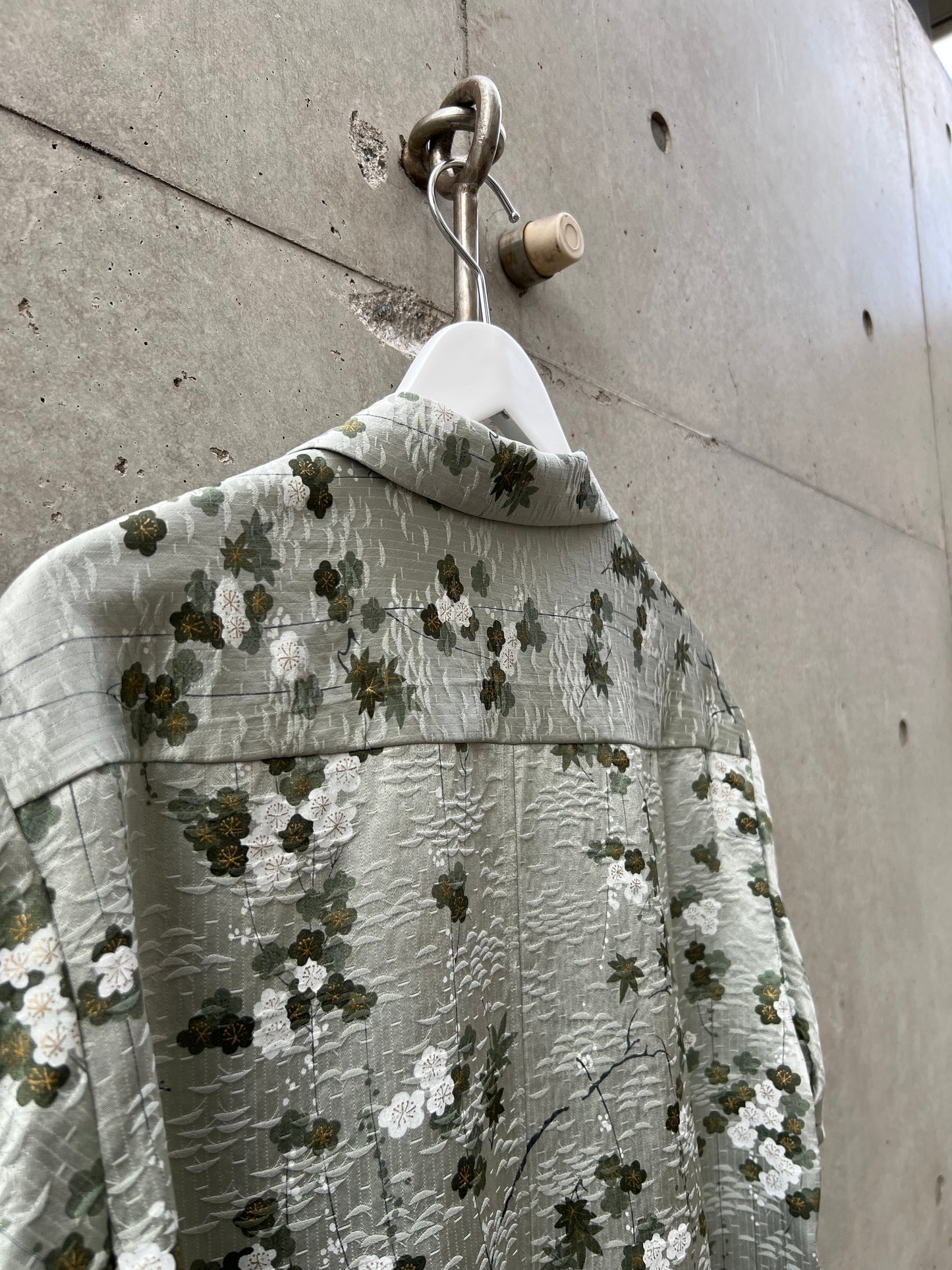 Vintage Kimono - Plum blossom & Maple Pattern - Light green