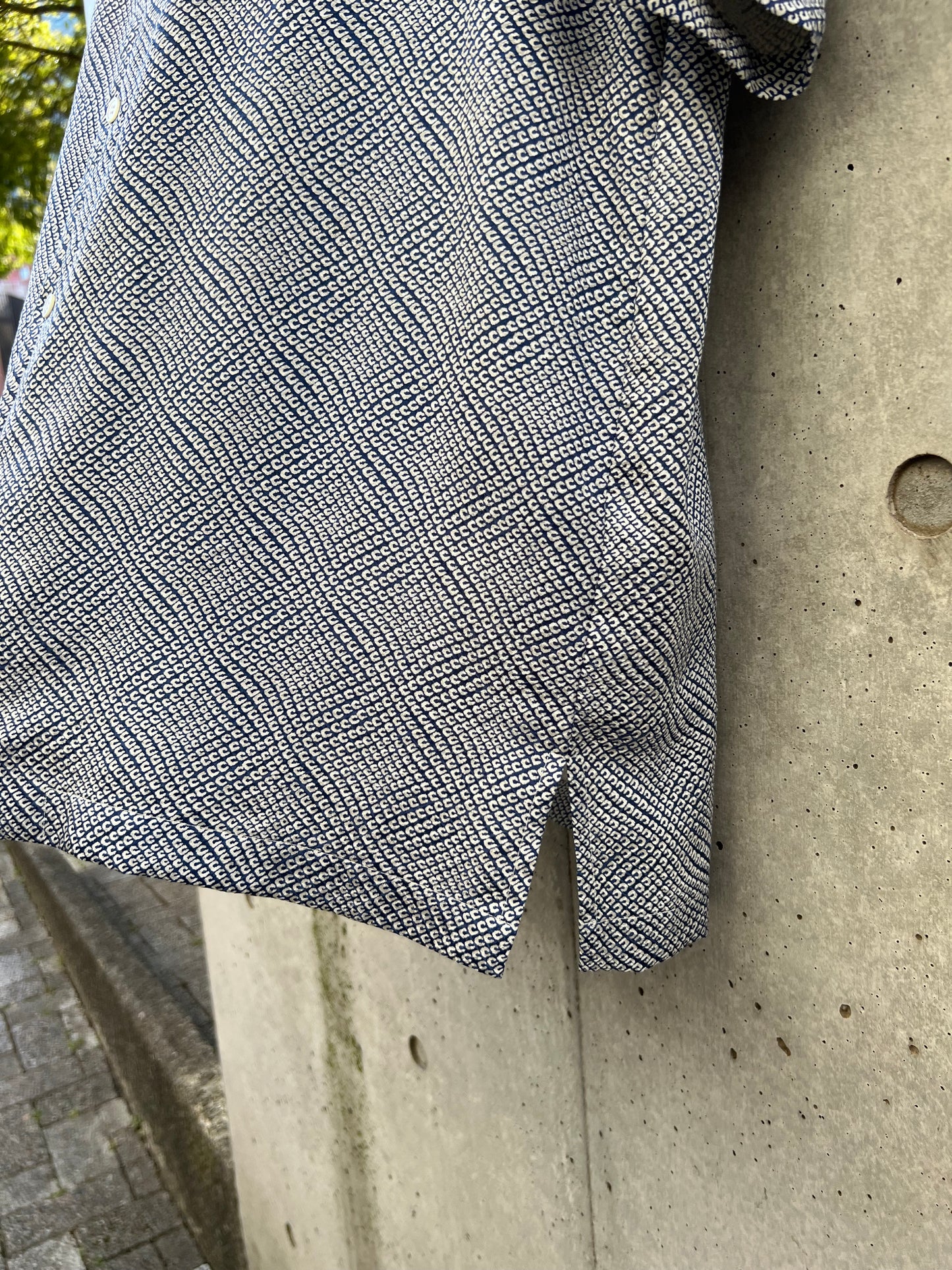 Vintage Kimono - White dot pattern blue shirt