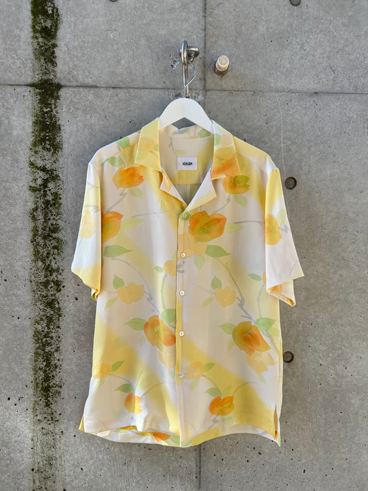 Vintage Kimono - Flower pattern yellow shirt