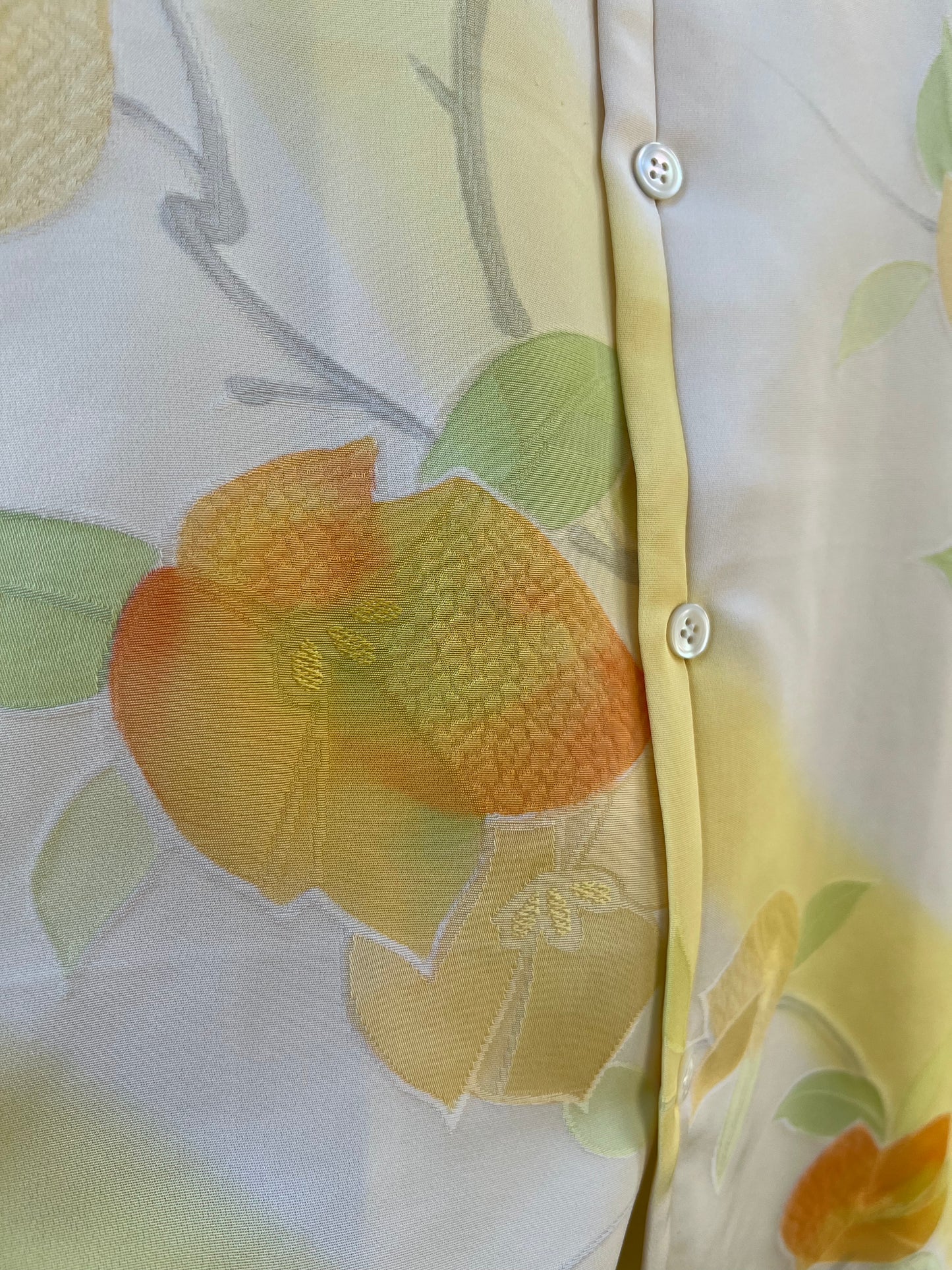 Vintage Kimono - Flower pattern yellow shirt