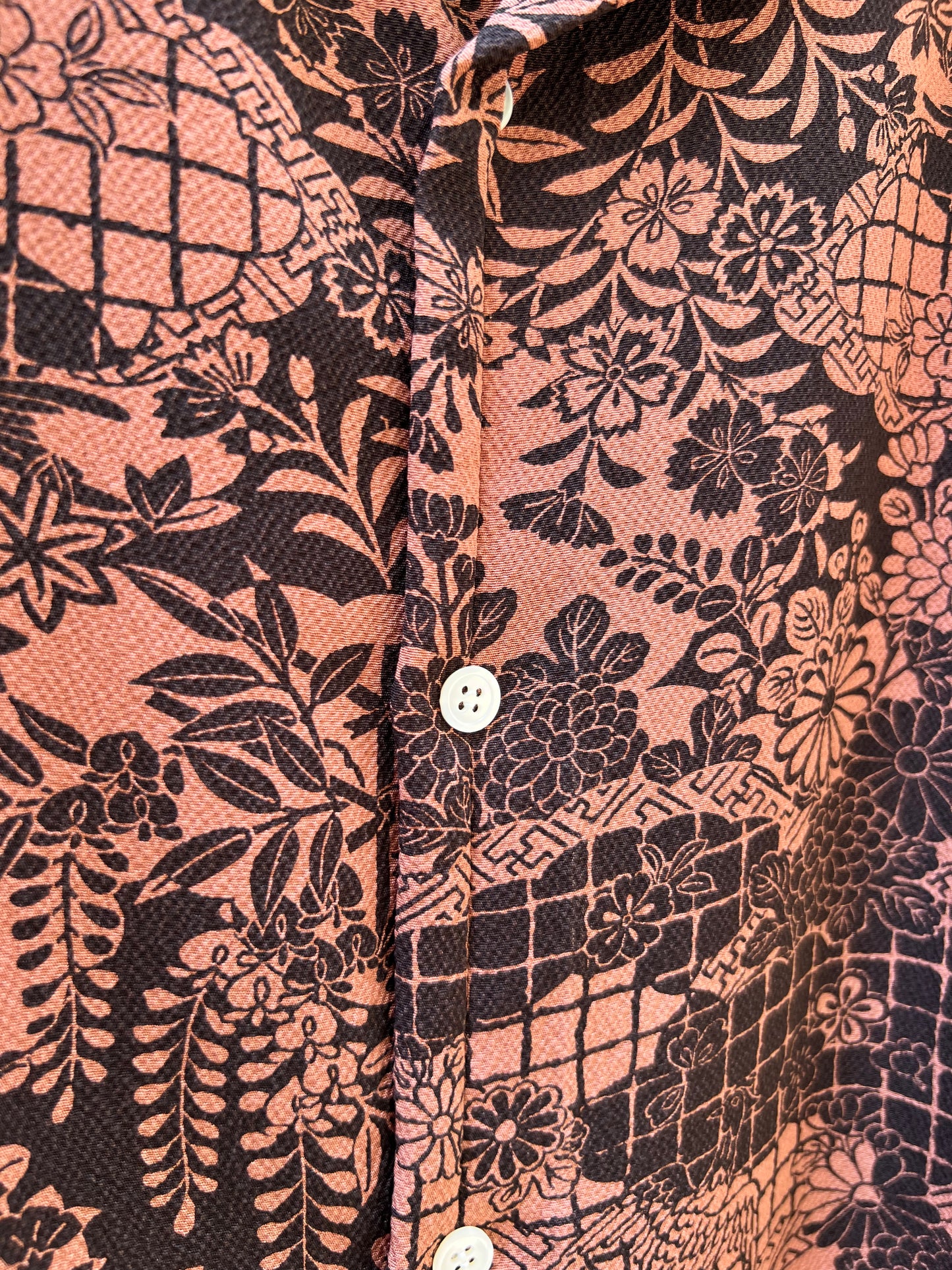 Vintage Kimono - Bird, Flower, Multi pattern - Reddish brown