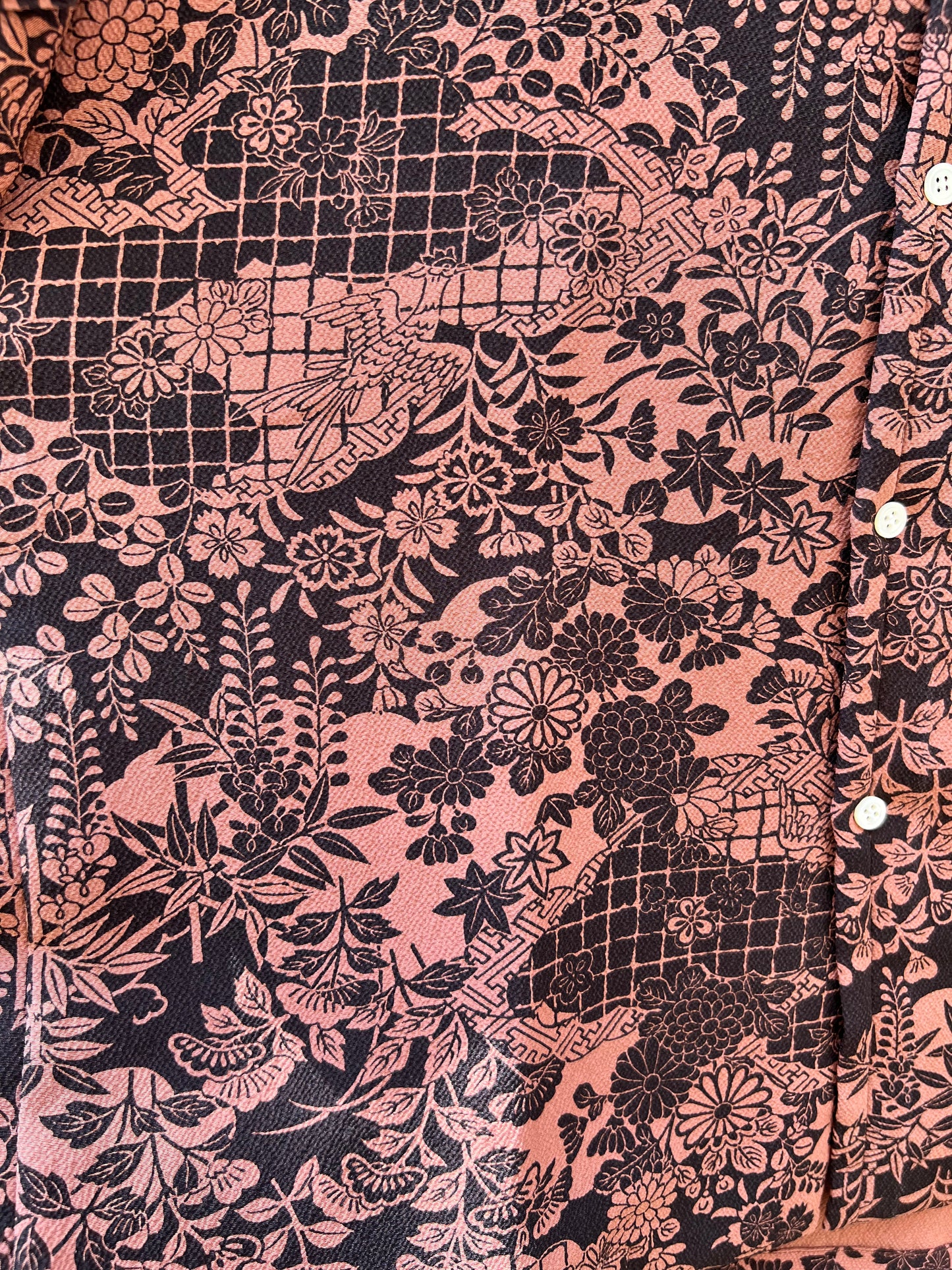 Vintage Kimono - Bird, Flower, Multi pattern - Reddish brown
