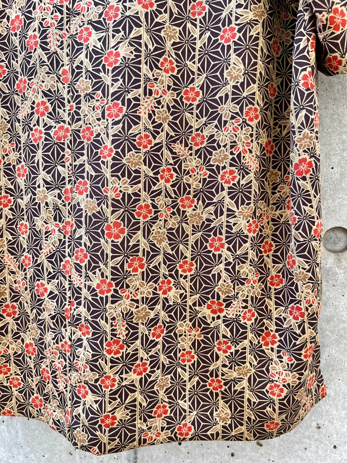Vintage Kimono - Multi flowers (Pink flower, Bush clover, Balloon flower, Hemp leaf) - Brown