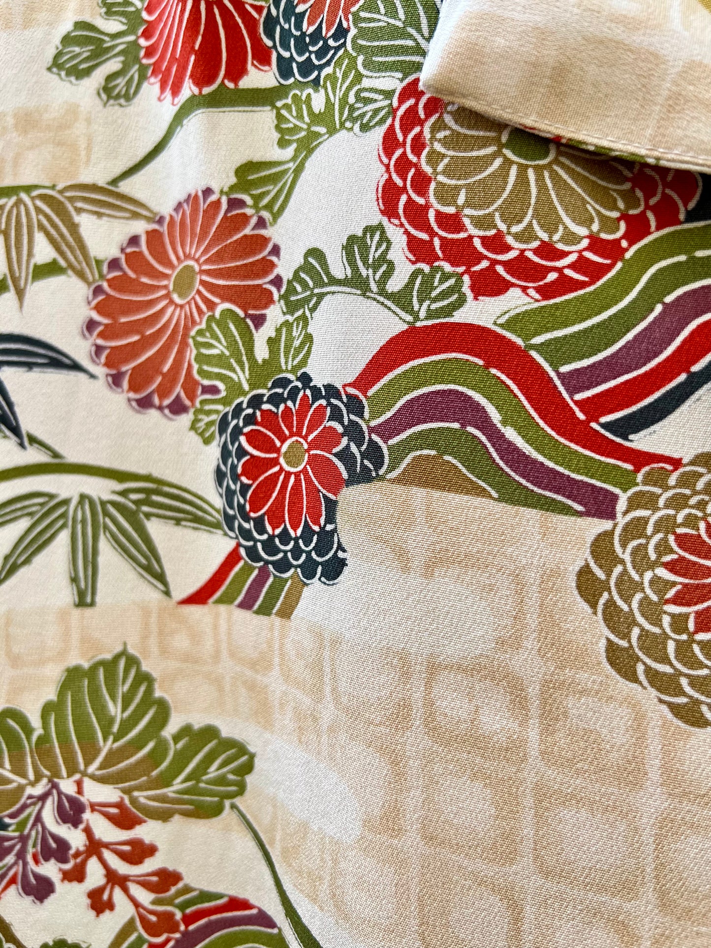 Vintage Kimono - Multi pattern(Chrysanthemum, Bamboo, Ceremonial ribbon, Cloud) - Beige