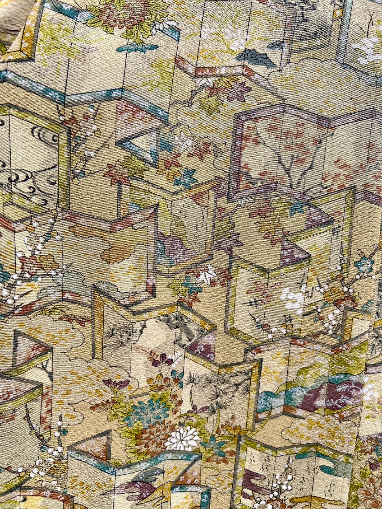 Vintage Kimono - Folding screen - Yellow
