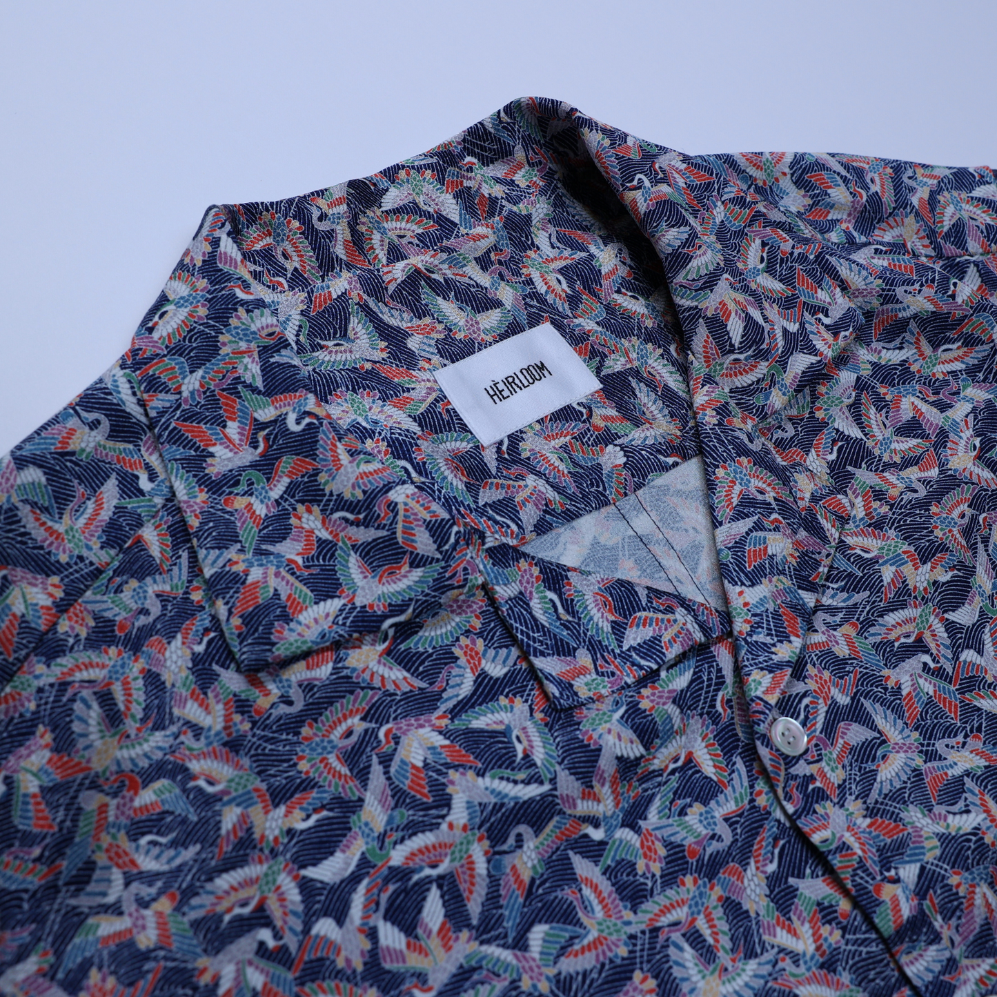 Vintage Kimono - Crane pattern blue shirt