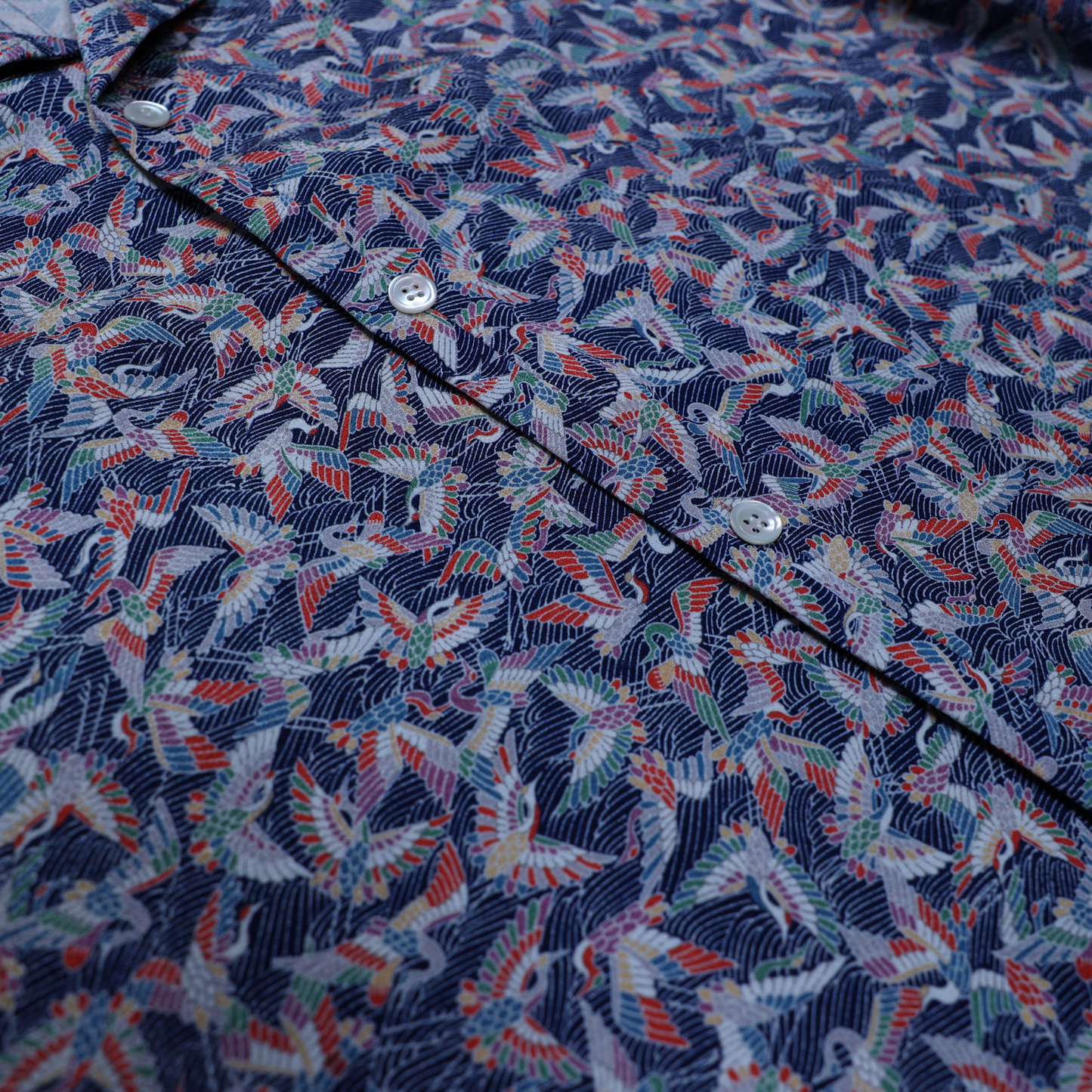 Vintage Kimono - Crane pattern blue shirt