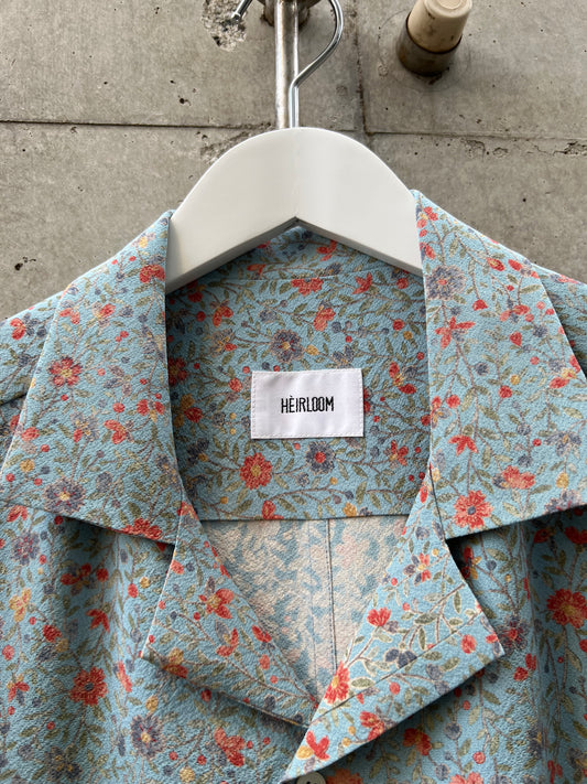 Vintage Kimono - Light blue flower pattern shirt